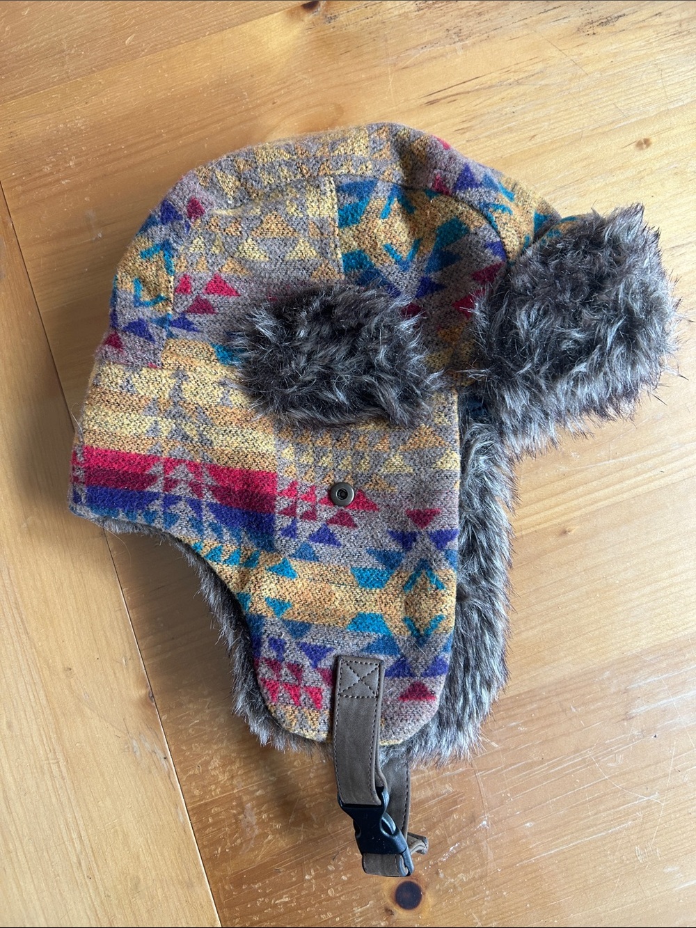 Spencer's Mustard Multicolor Kids Trapper Hat with Faux Fur